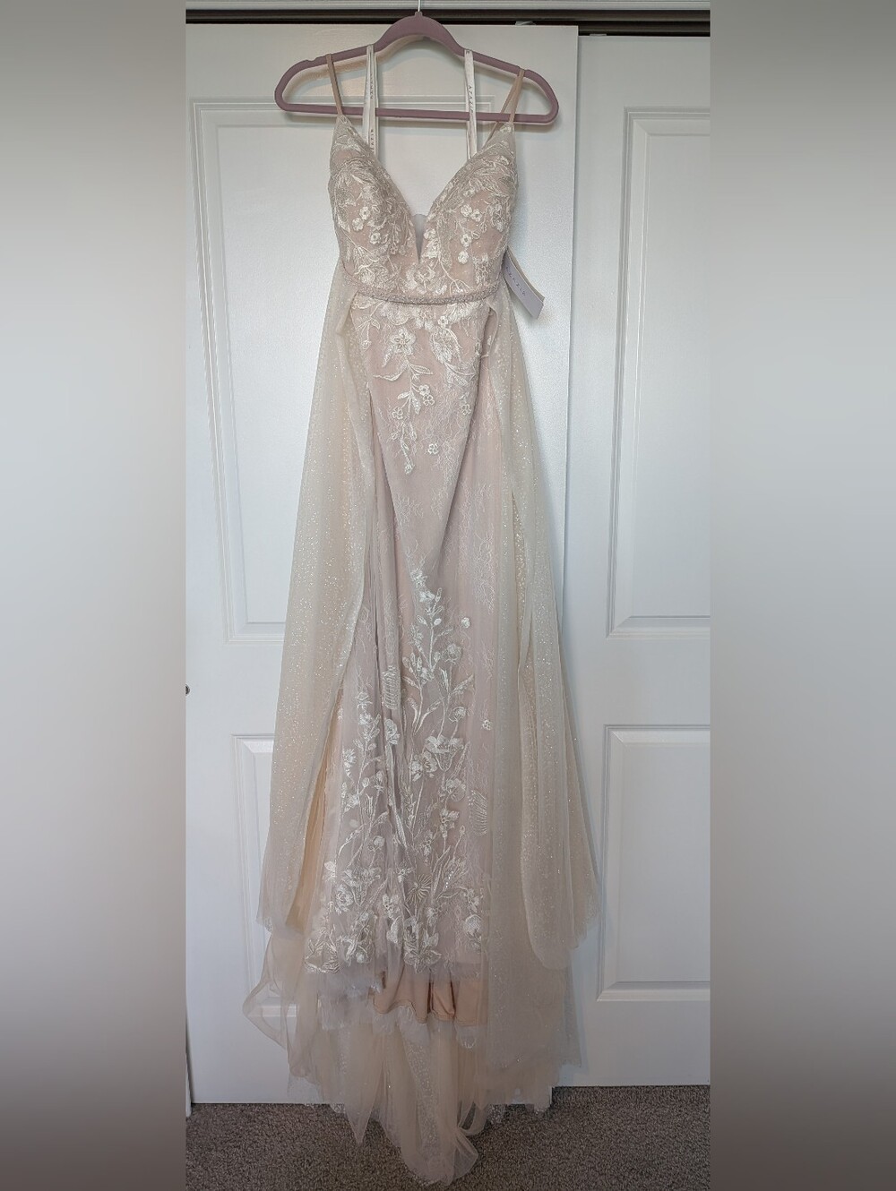 Azazie Diamond White/Champagne Floral Embroidered Wedding Dress